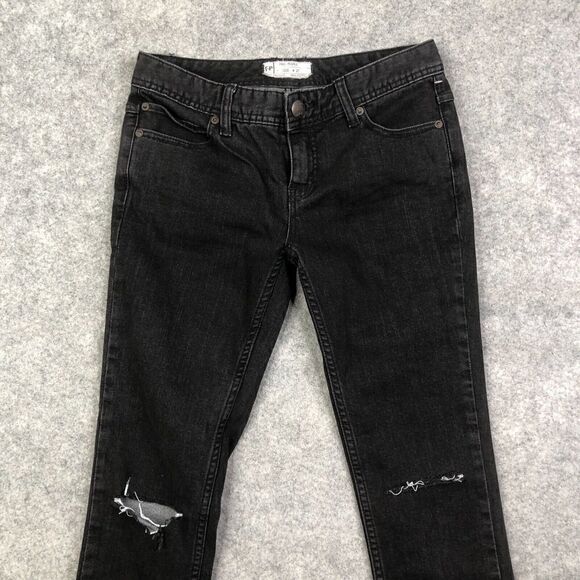 FREE PEOPLE Low Rise Skinny Jeans W27 Black Distressed Fray Step Hem Stretch - Picture 2 of 10